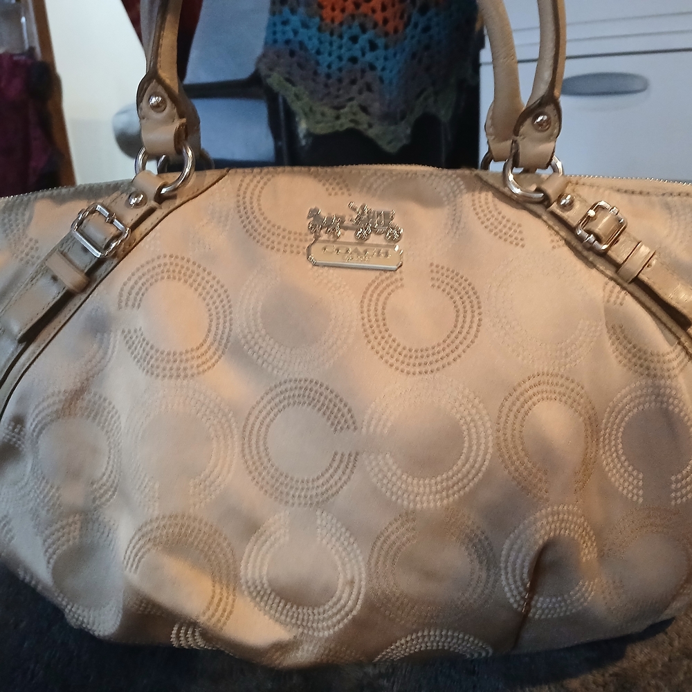 Coach Beige Shoulder Bag with Signature Pattern